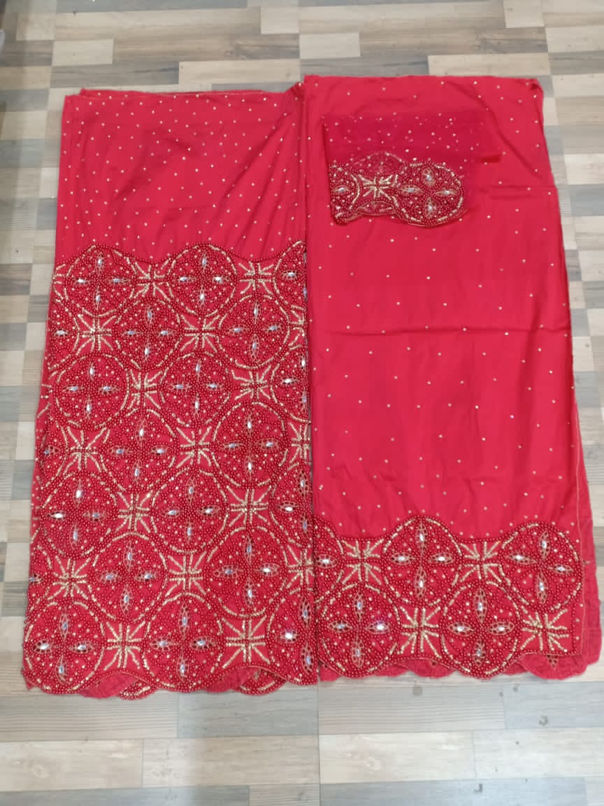 Red Silk India George Fabric with Net Blouse (5 yards)